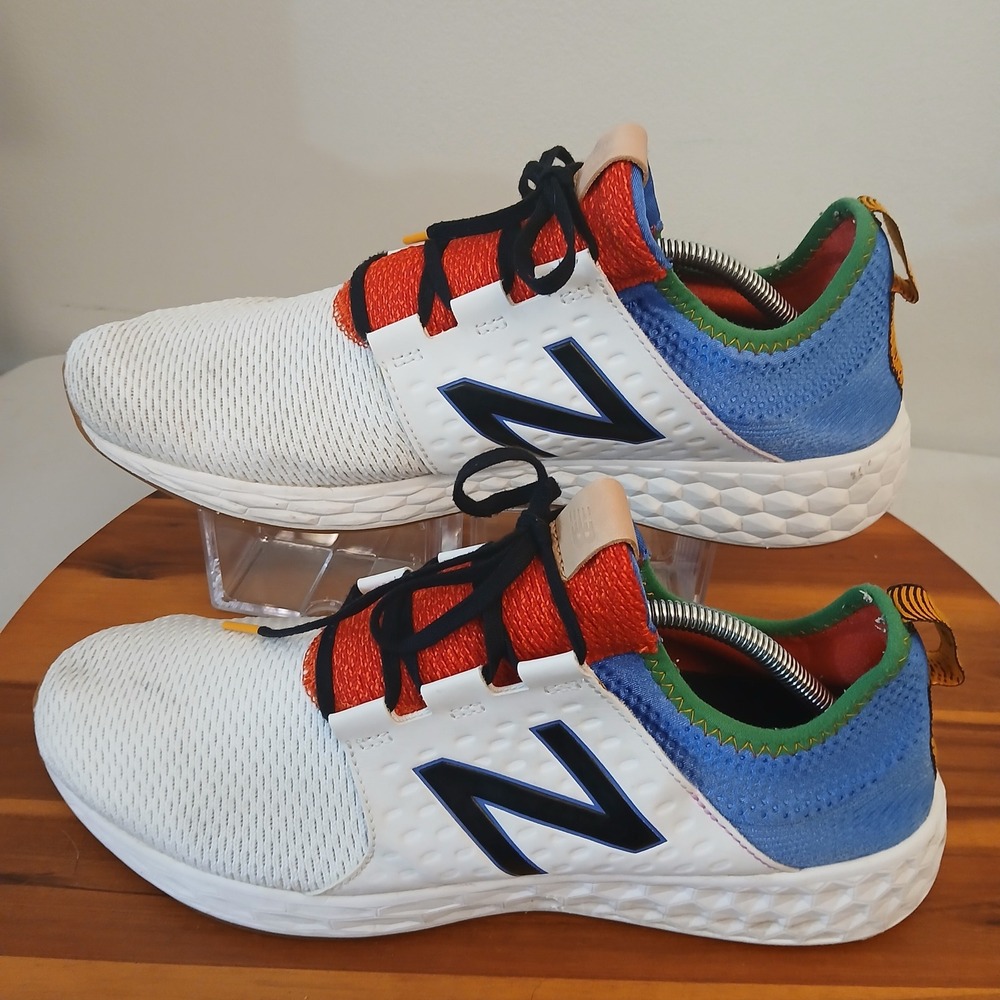 New Balance Fresh Foam Cruz Mens 13 White Blue Running Shoes Sneakers MCRZRWC